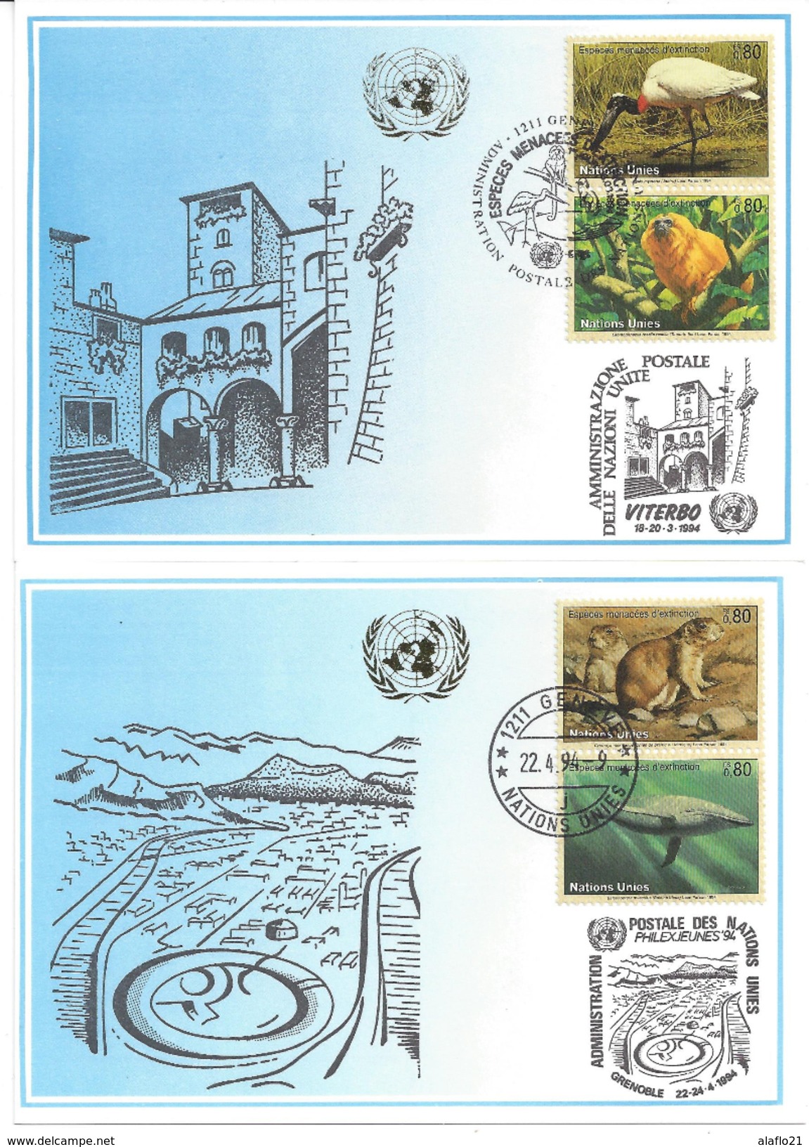 ONU - NATIONS UNIES - GENEVE - 2 CARTES MAXIMUM - PROTECTION NATURE - 1994 - ONU