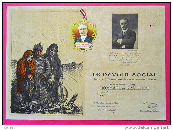 Ww2 Devoir Social Reconstruction Foyers Detruits Par Guerre Hommage Deschanel+ Badge Illustré Steinlen - 1939-45