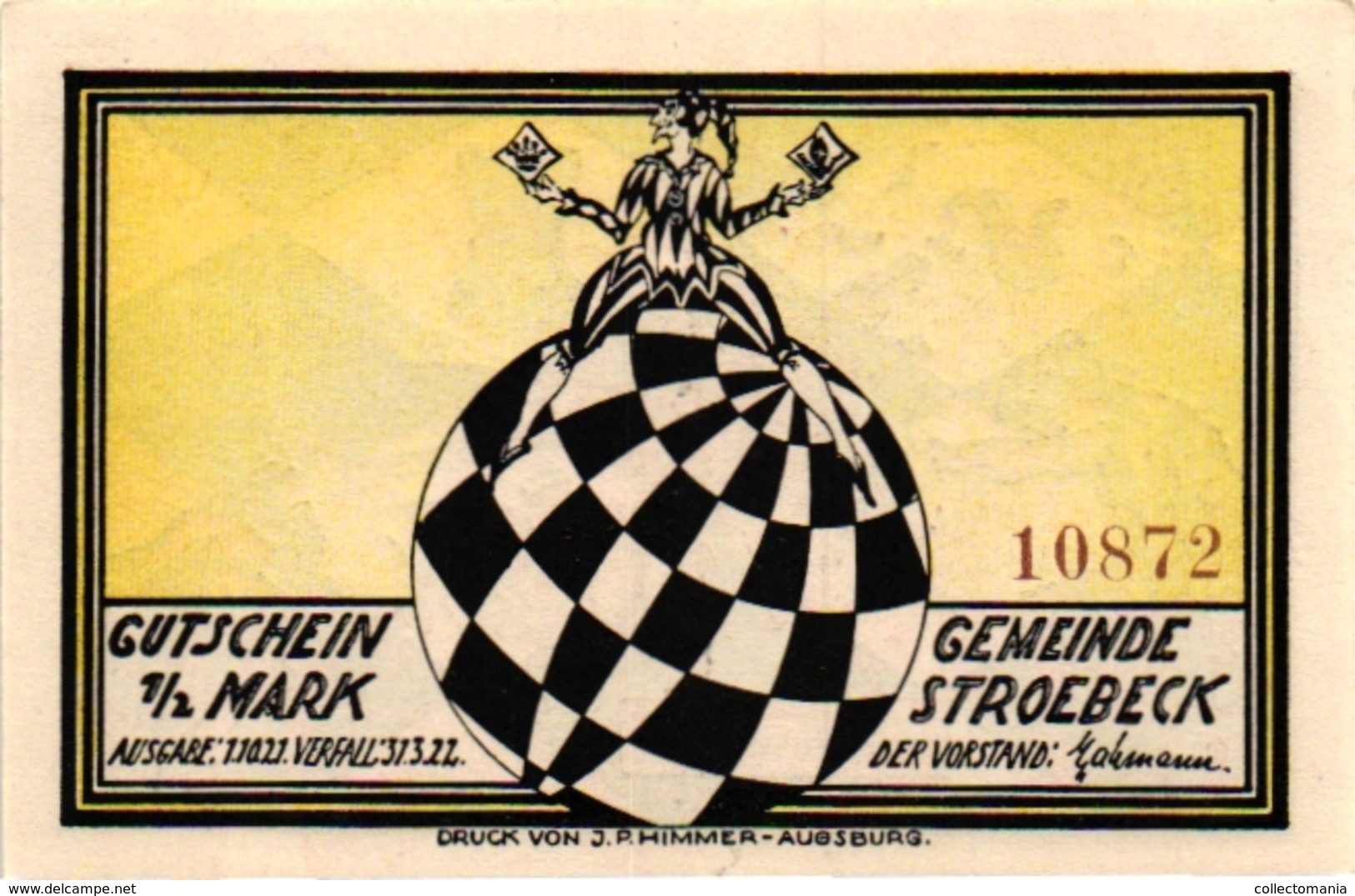 6 NOTGELD  CHESS ECHEC SCHACH  Narren-Matt Gemeinde Stroebeck  1921-1922 Schach dem König Weltschachmeister Patt