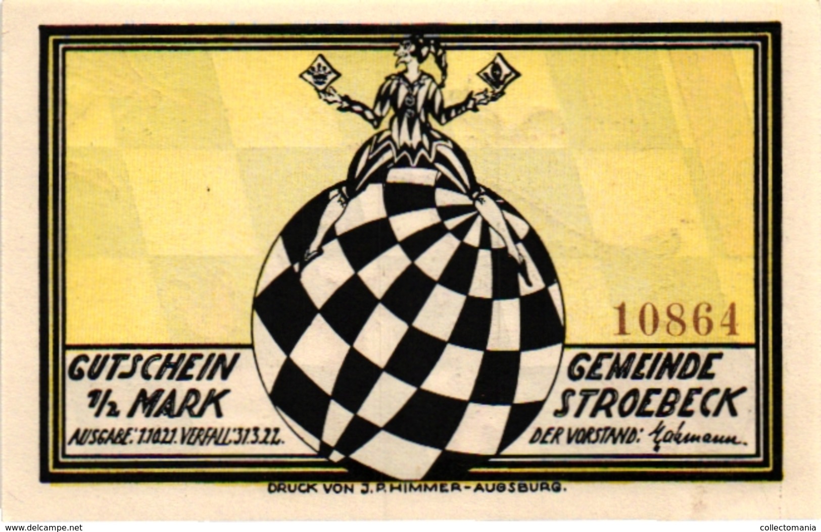 6 NOTGELD  CHESS ECHEC SCHACH  Narren-Matt Gemeinde Stroebeck  1921-1922 Schach dem König Weltschachmeister Patt