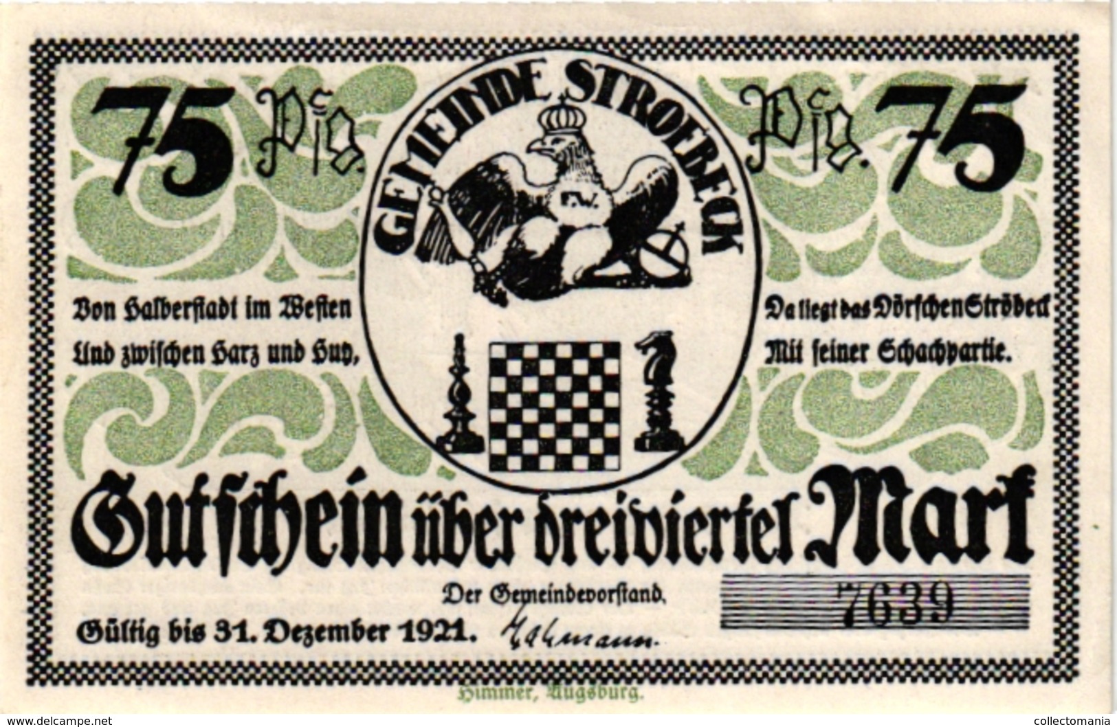 3 NOTGELD  CHESS ECHEC SCHACH Gemeinde Stroebeck 1921Gutschein - Scacchi