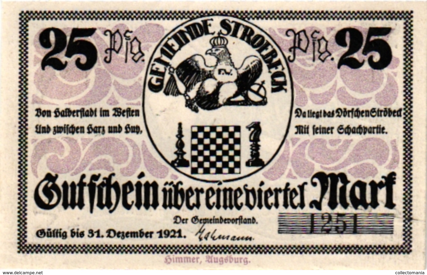 3 NOTGELD  CHESS ECHEC SCHACH Gemeinde Stroebeck 1921Gutschein - Schach