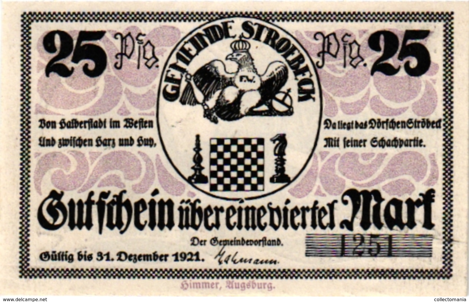 3 NOTGELD  CHESS ECHEC SCHACH Gemeinde Stroebeck 1921Gutschein - Echecs