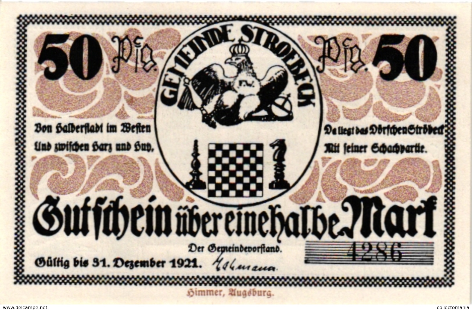 3 NOTGELD  CHESS ECHEC SCHACH Gemeinde Stroebeck 1921Gutschein - Chess