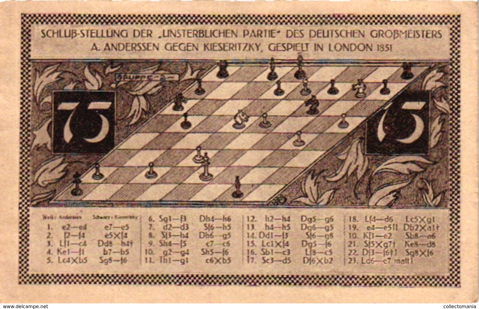6 NOTGELD  CHESS ECHEC SCHACH  Die Welt-Schach -Partie Kongress Gutschein 1921 - Echecs
