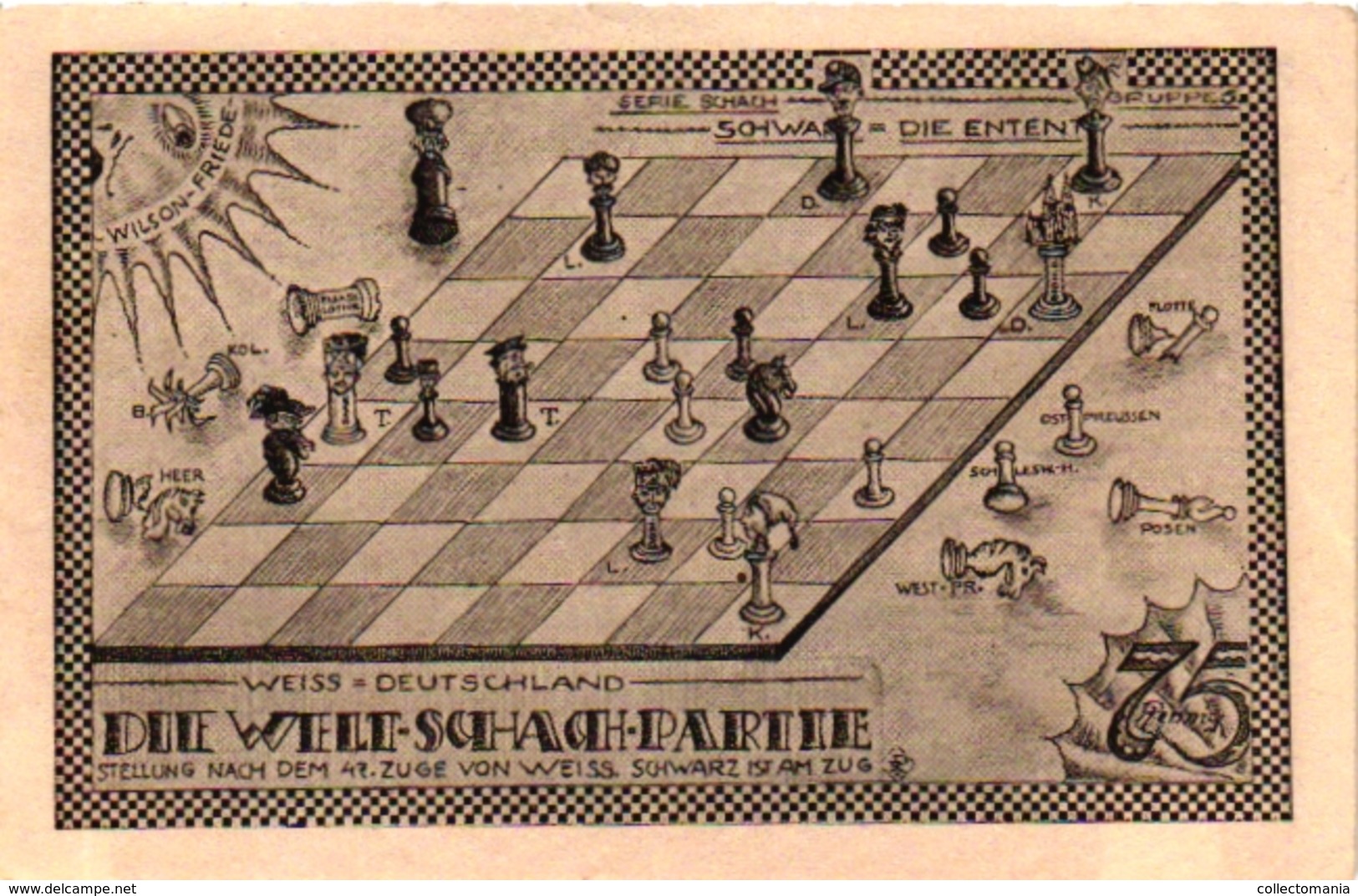 6 NOTGELD  CHESS ECHEC SCHACH  Die Welt-Schach -Partie Kongress Gutschein 1921