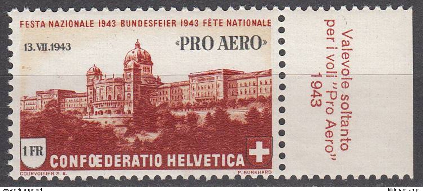 Switzerland 1943 Air Mail, Mint No Hinge, See Notes, Sc# C36, Mi 422 - Nuevos