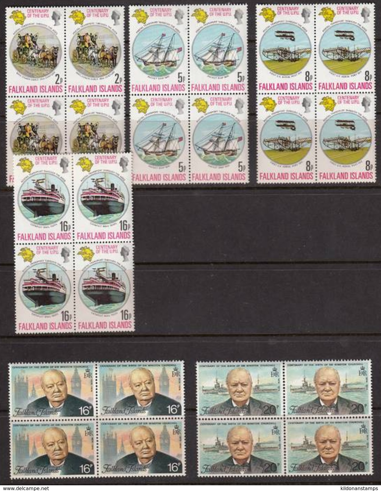 Falkland Islands 1974 Mint No Hinge, Blocks, Sc# 231-236, SG 300-305 - Falkland Islands