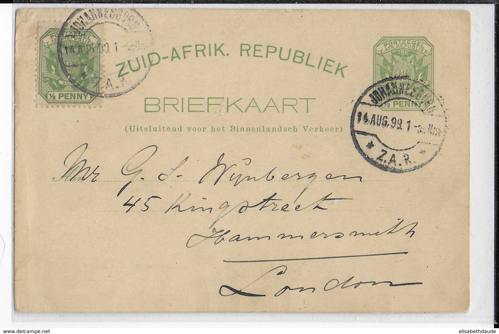 TRANSVAAL (SOUTH AFRICA) - 1899 - CARTE ENTIER POSTAL De JOHANNESBURG => LONDON (ENGLAND) - Transvaal (1870-1909)