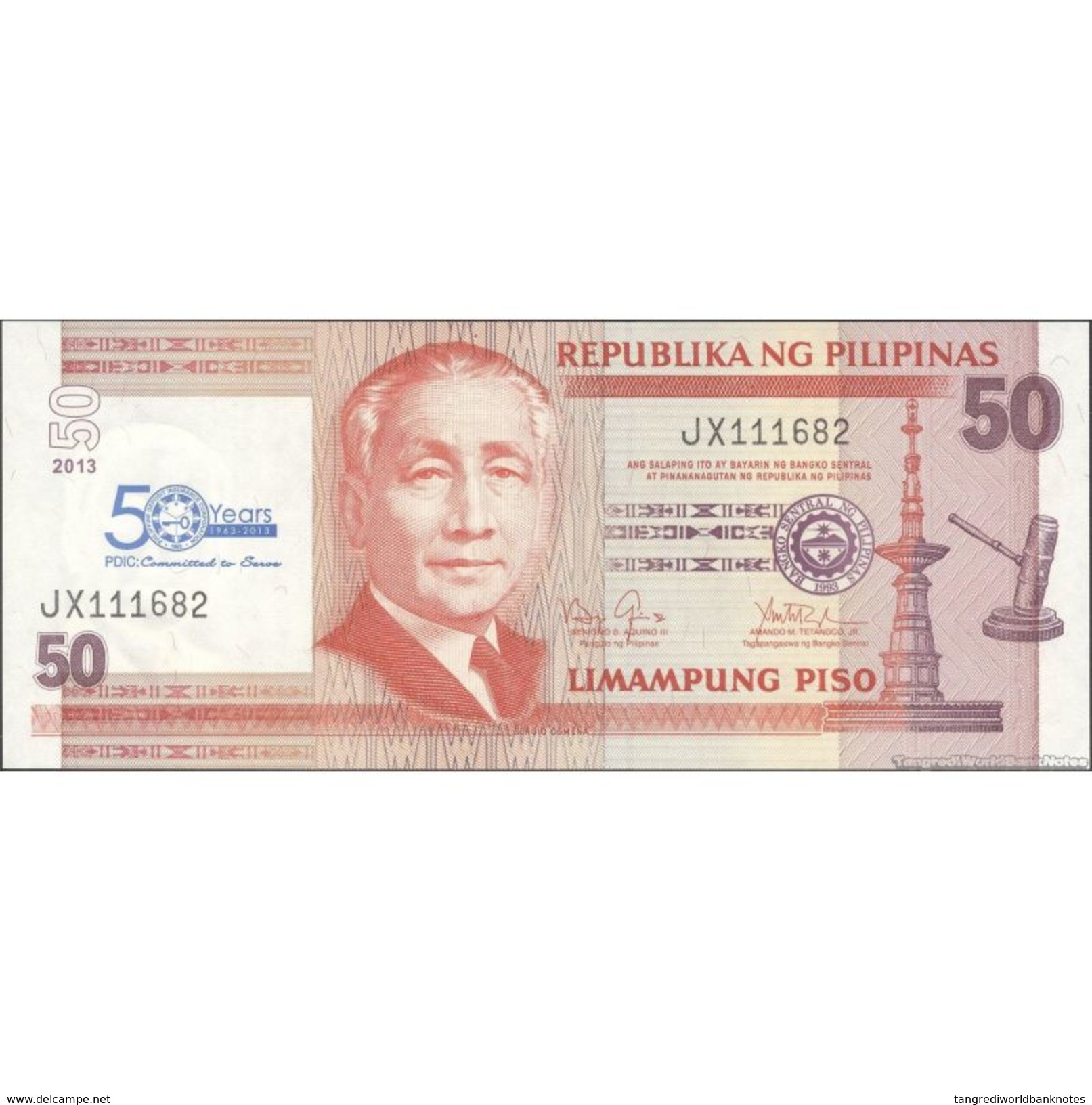 TWN - PHILIPPINES 215 - 50 Piso 2013 - 50th Ann. Philippine Deposit Insurance Corporation - Prefix JX UNC - Filippine