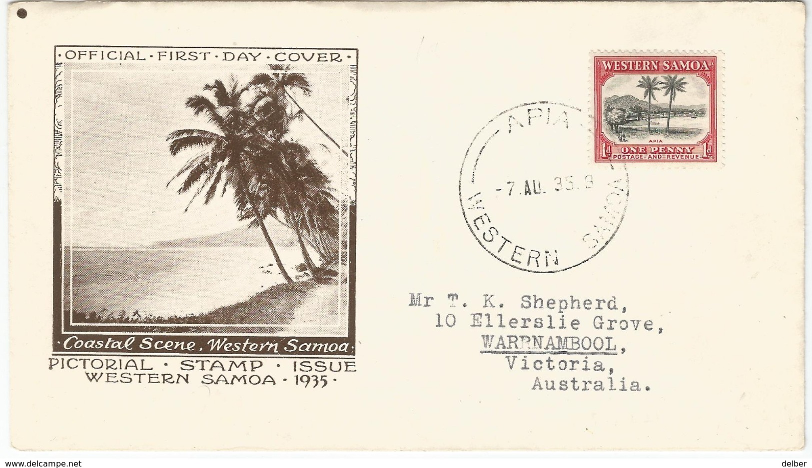 6Mm-898: N°122: APIA WESTERN SAMOA : Off. First Day Cover > Warrnambool Australia 1935 - Samoa