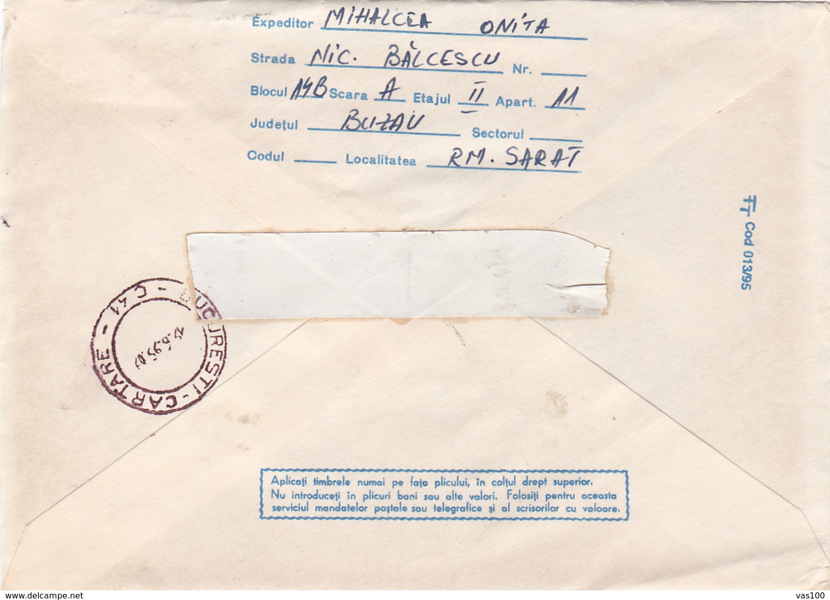 BV6812  ERROR, MOBIL POST OFFICE, RARE COVERS STATIONERY,SHIFTED PICTURE, 1995 ROMANIA. - Plaatfouten En Curiosa