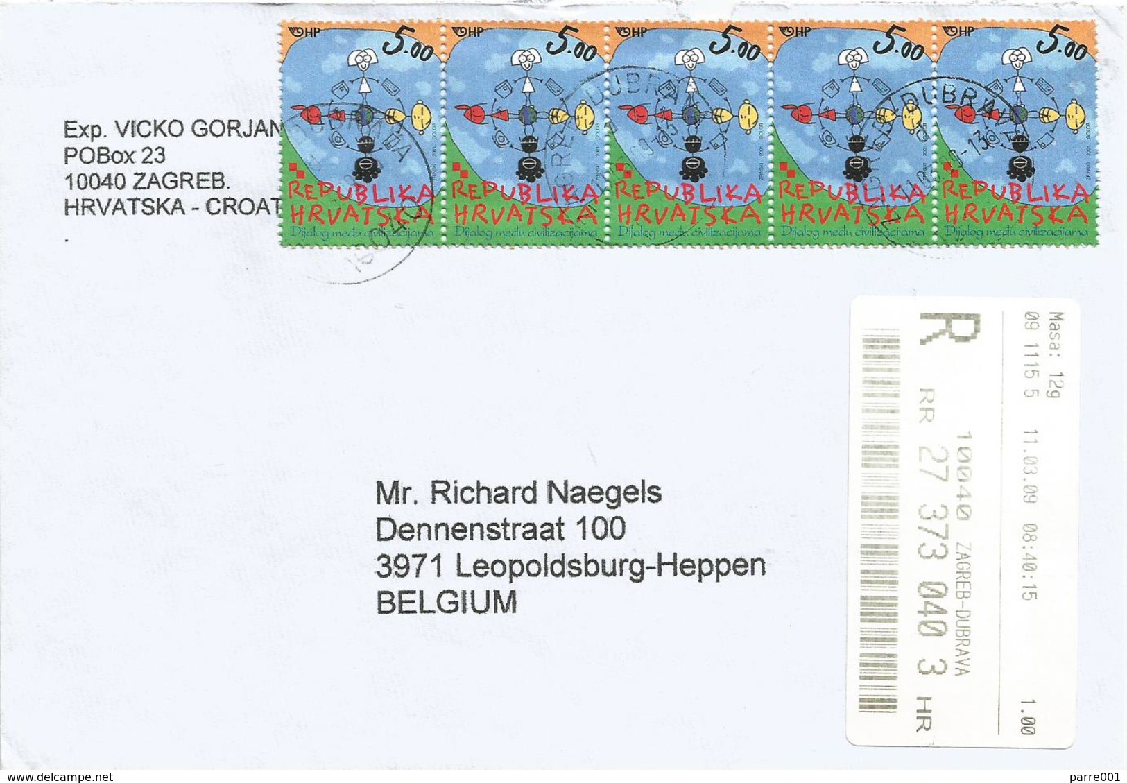 Croatia 2009 Zagreb Dialogue Between Civilisations Barcoded Registered Cover - Kroatië