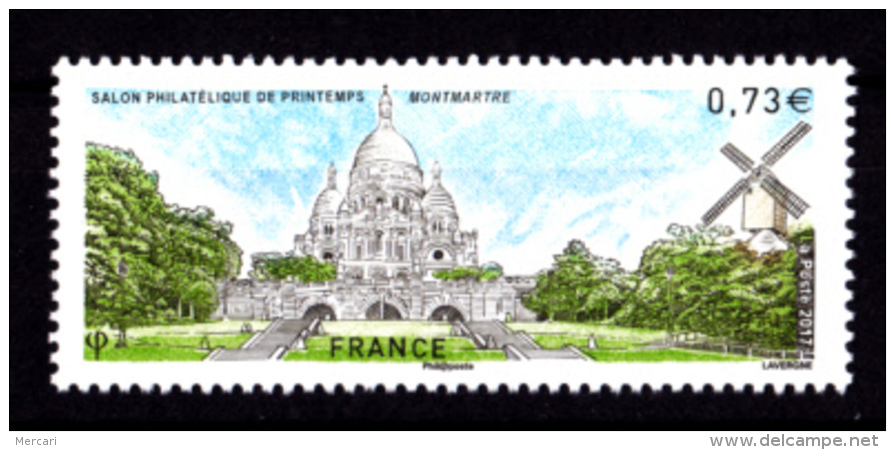 France 2017,  0.73 &euro;, Montmartre, Sacré-Coeur, Moulin De Galette, Salon Philatélique De Printemps - Moulins