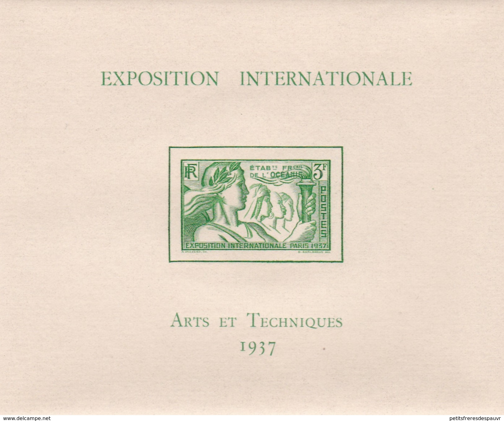 OCEANIE - Bloc N°1 Exposition Internationale Arts & Techniques 1937 ** Neuf Sans Charnière MNH (voir Scan) Cote 52EUR - Blocks & Sheetlets