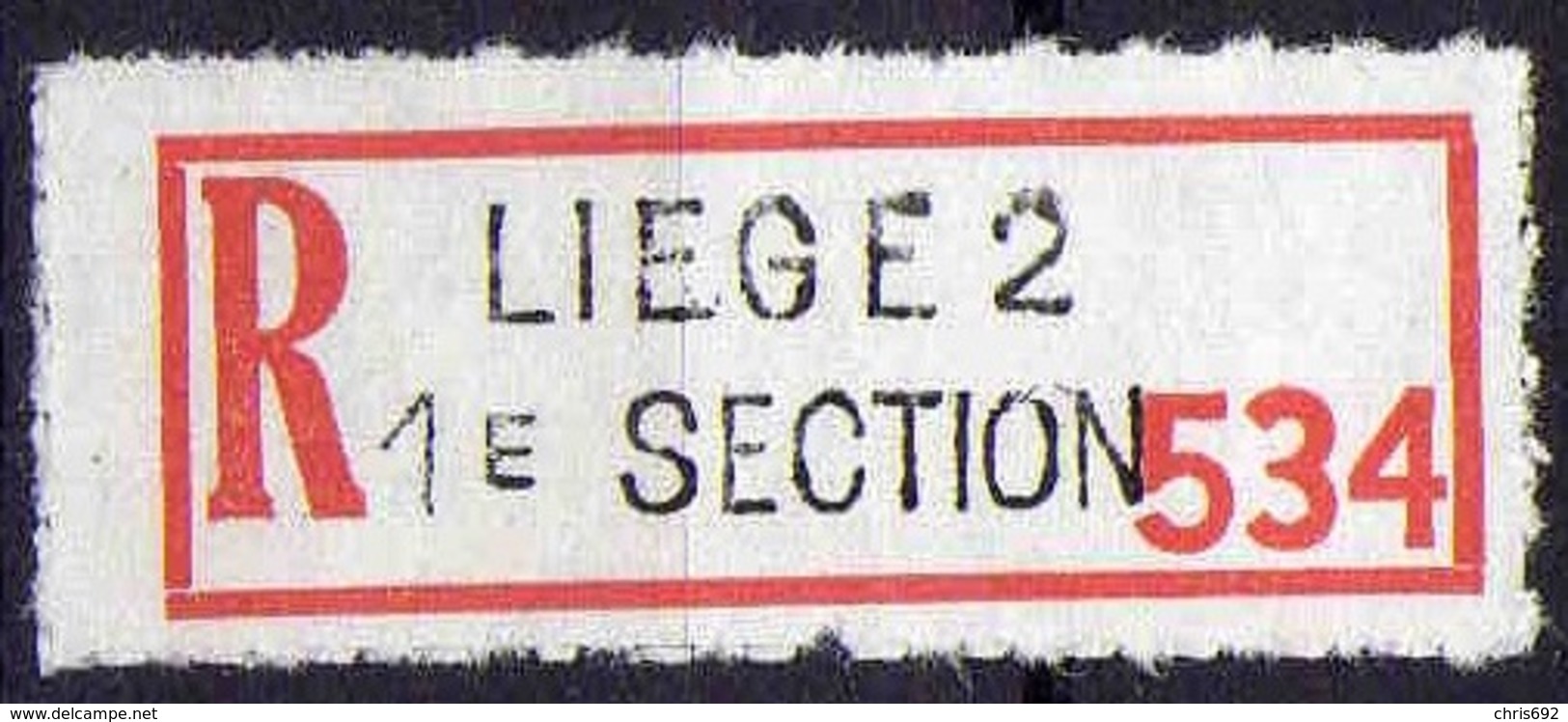 Vignette Recommandé Liège 2 1e Section - Post Office Leaflets