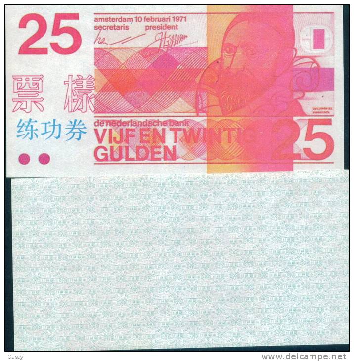 China Bank  Training Banknote,  Netherlands, Specimen Overprint - Altri & Non Classificati