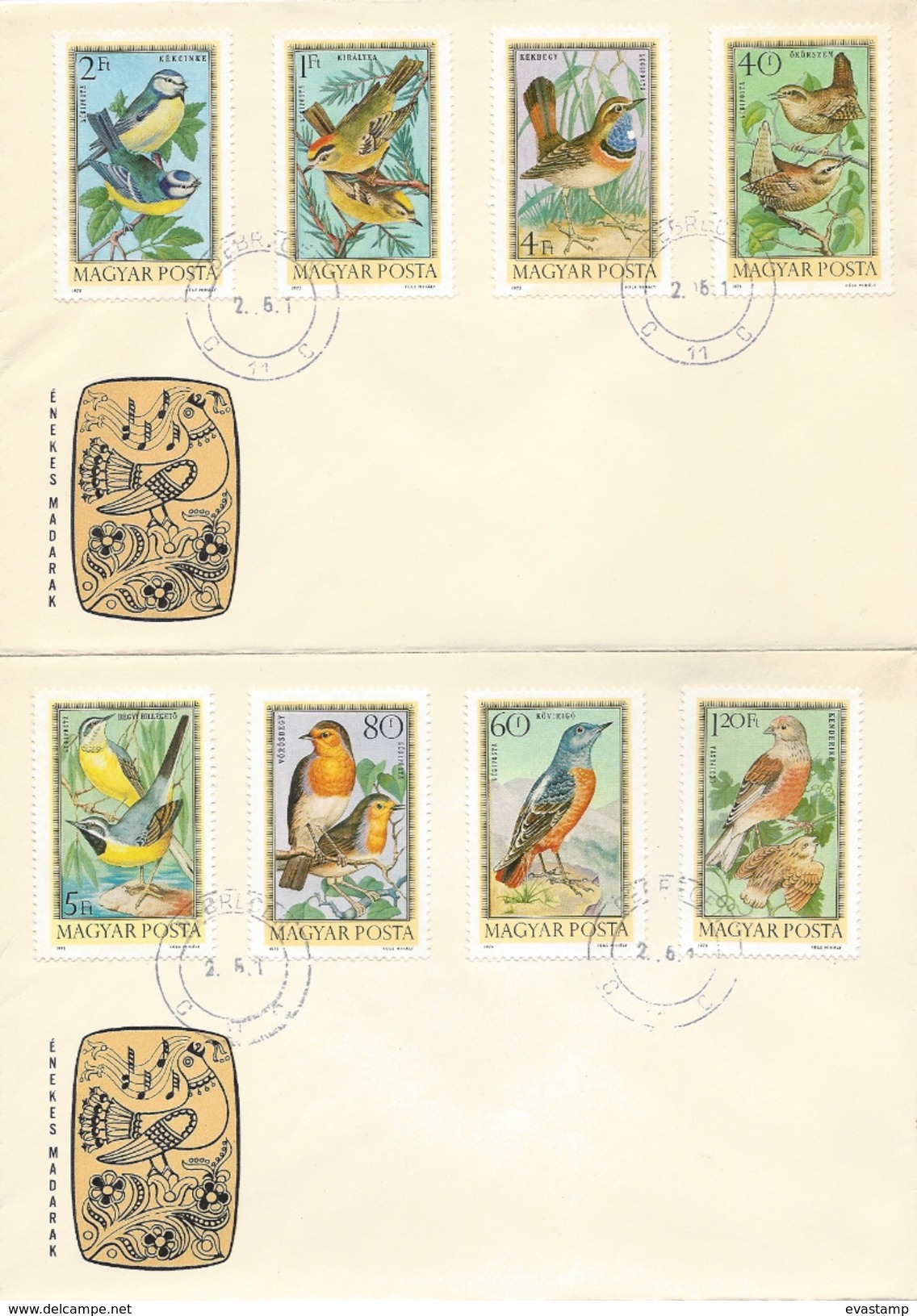 HUNGARY 1973. FDC Cpl.Set II. - Birds Mi:2855-2862. - FDC