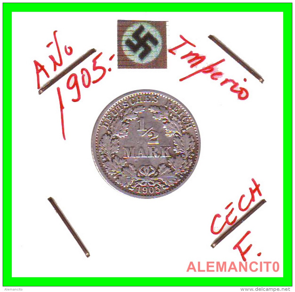 GERMANY  -  IMPERIO - DEUTSCHES REICH - 1/2  MARK  SILVER . AÑO 1905-F  PLATA - 1/2 Mark