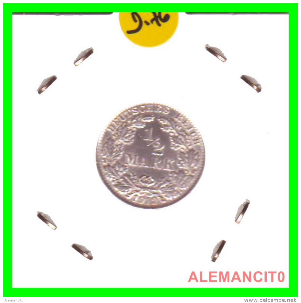 ALEMANIA - GERMANY  -  IMPERIO - DEUTSCHES REICH - 1/2  MARK  SILVER . AÑO 1912 -E  PLATA - 1/2 Mark