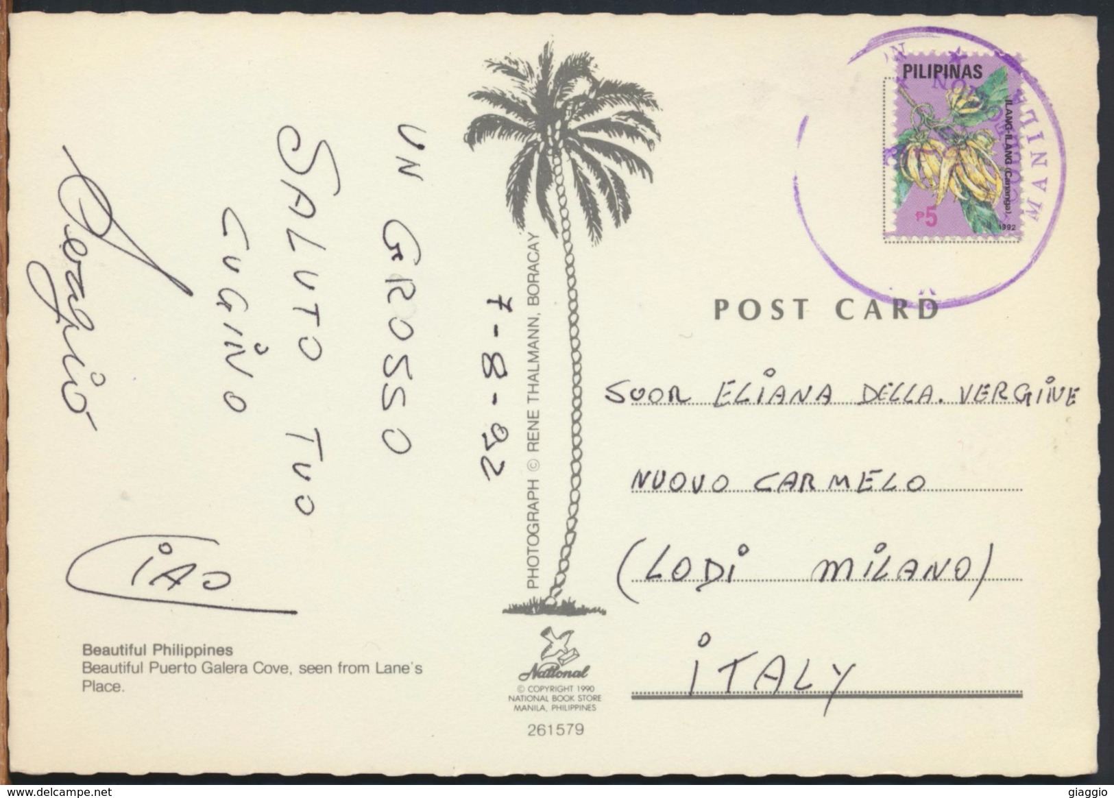 °°° 1732 - PHILIPPINES - PUERTO GALERA COVE - 1992 With Stamps °°° - Filippine