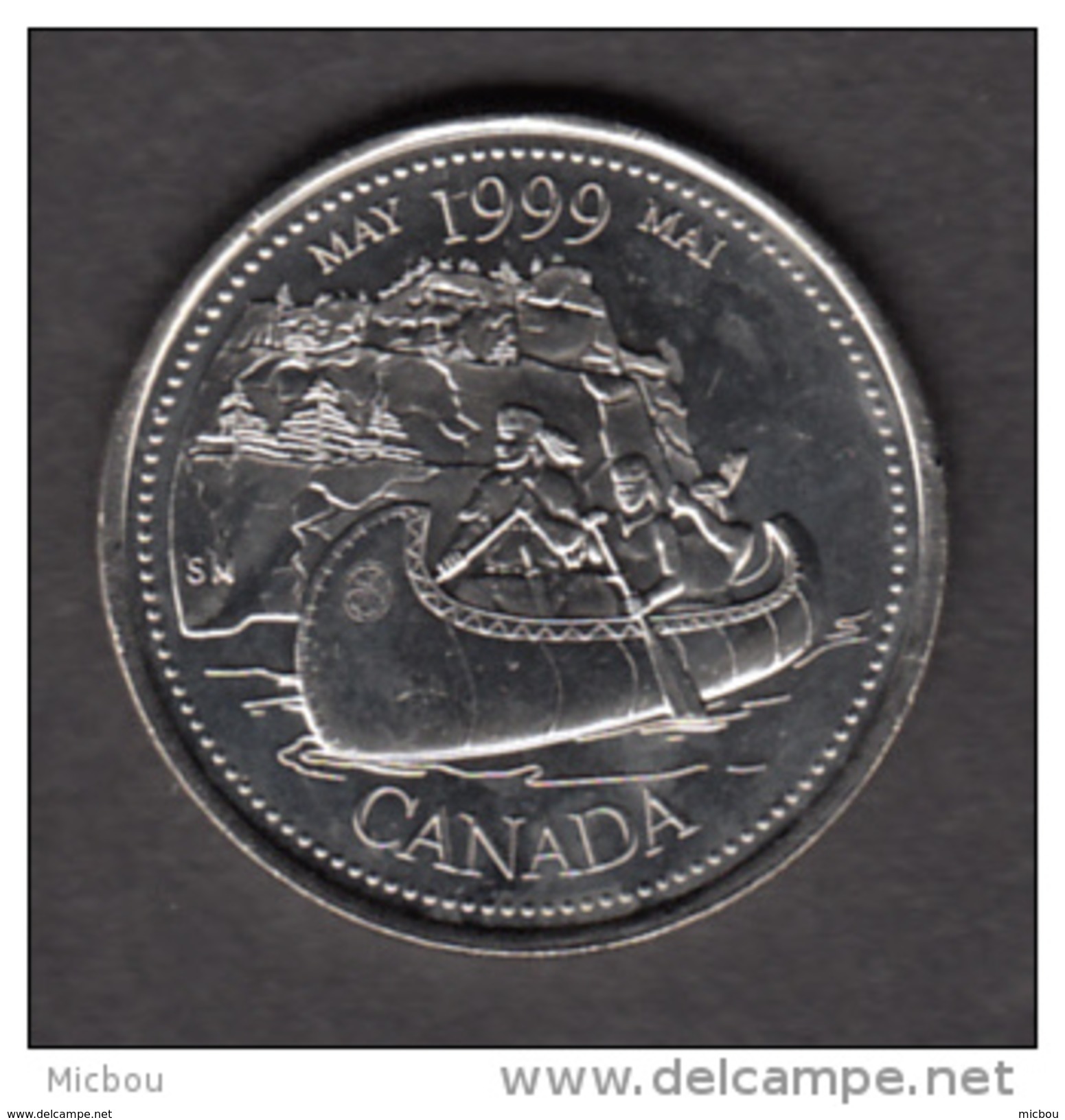 Canada, 25¢,  UNCL, 1999, Mai, May, Bateau, Boat, Exploration, Indiens D'amérique, Amérindien, Amerindian - Canada