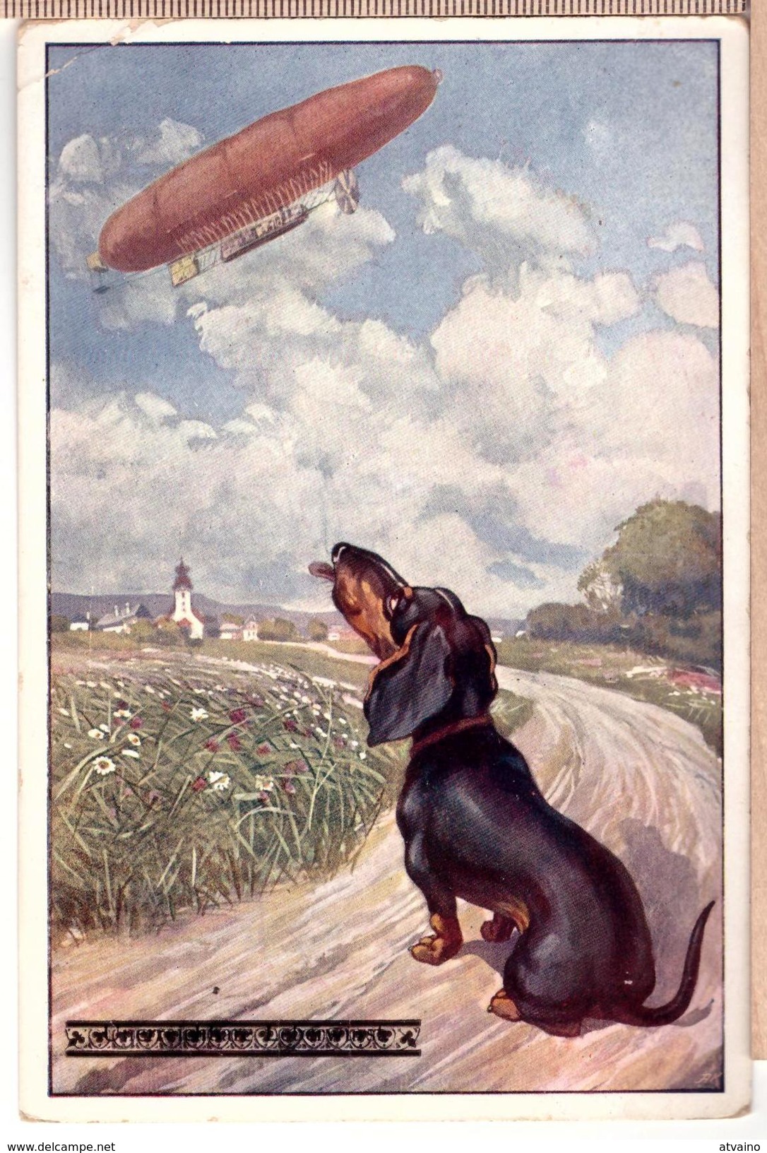 Dachshund Dog Mesmerized By Flying Zeppelin That Looks Like Sausage BKWI Edition - Dogs