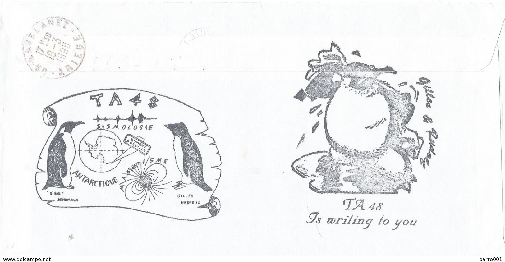 TAAF 1998 Dumont D'Urville Pinguin Expedition Antarctica Cover - Pinguïns & Vetganzen