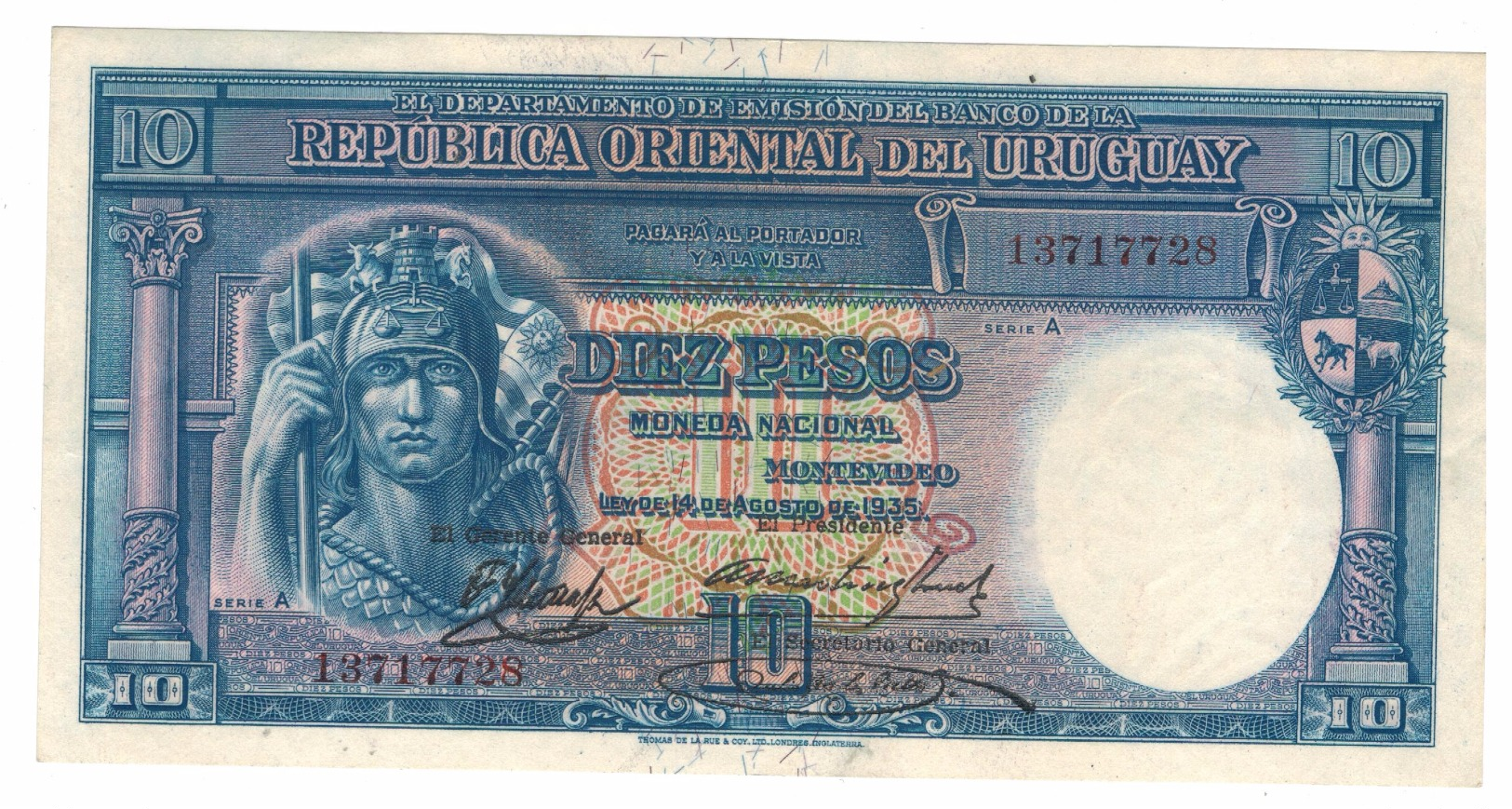 Uruguay, 10 Pesos, 1935, XF, Rare. - Uruguay