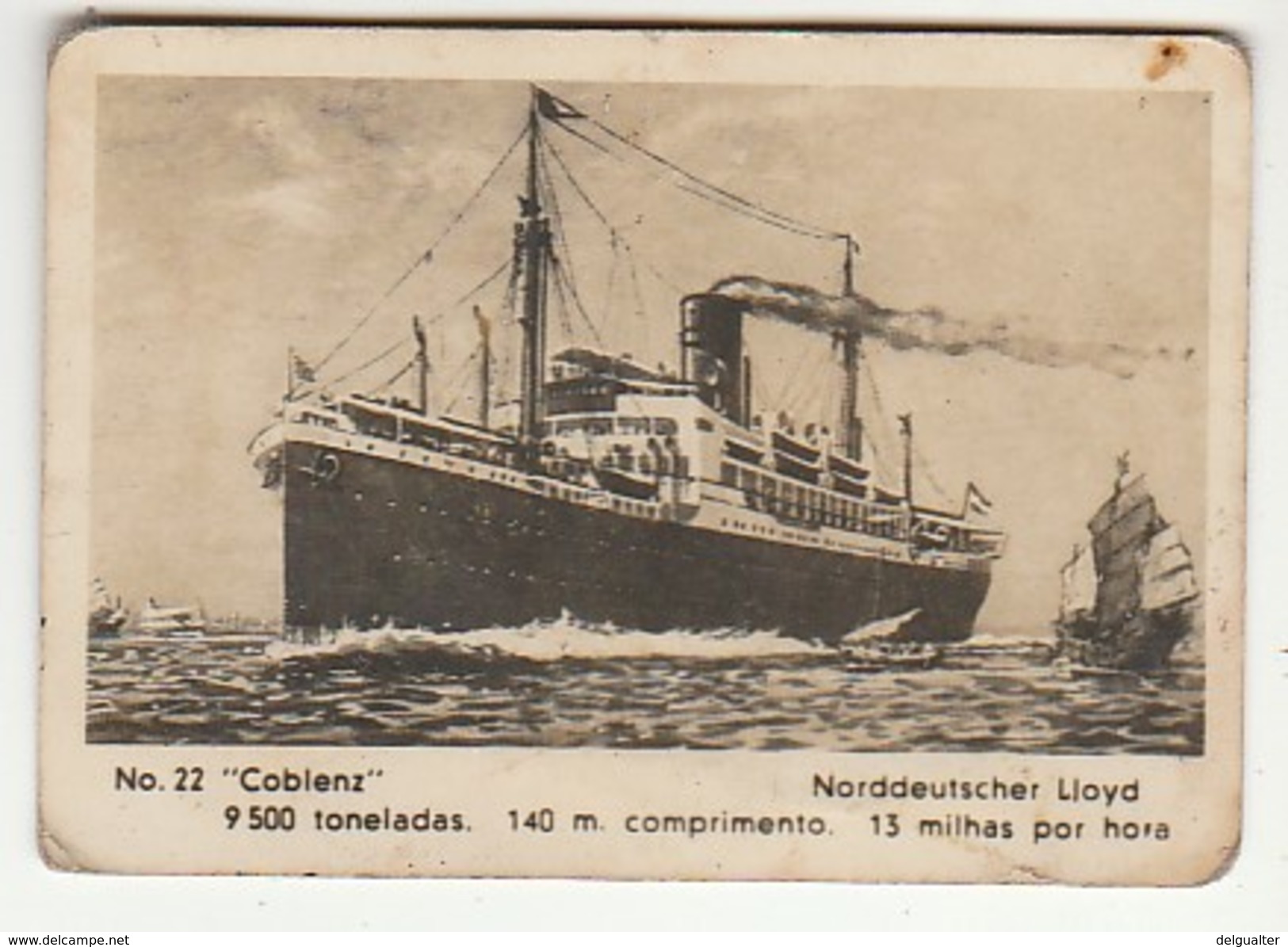 Old Tobacco Colectible Card * Sociedade Industrial Dos Tabacos De Angola, Lda. * Nº22 * ''Coblenz'' - Boten