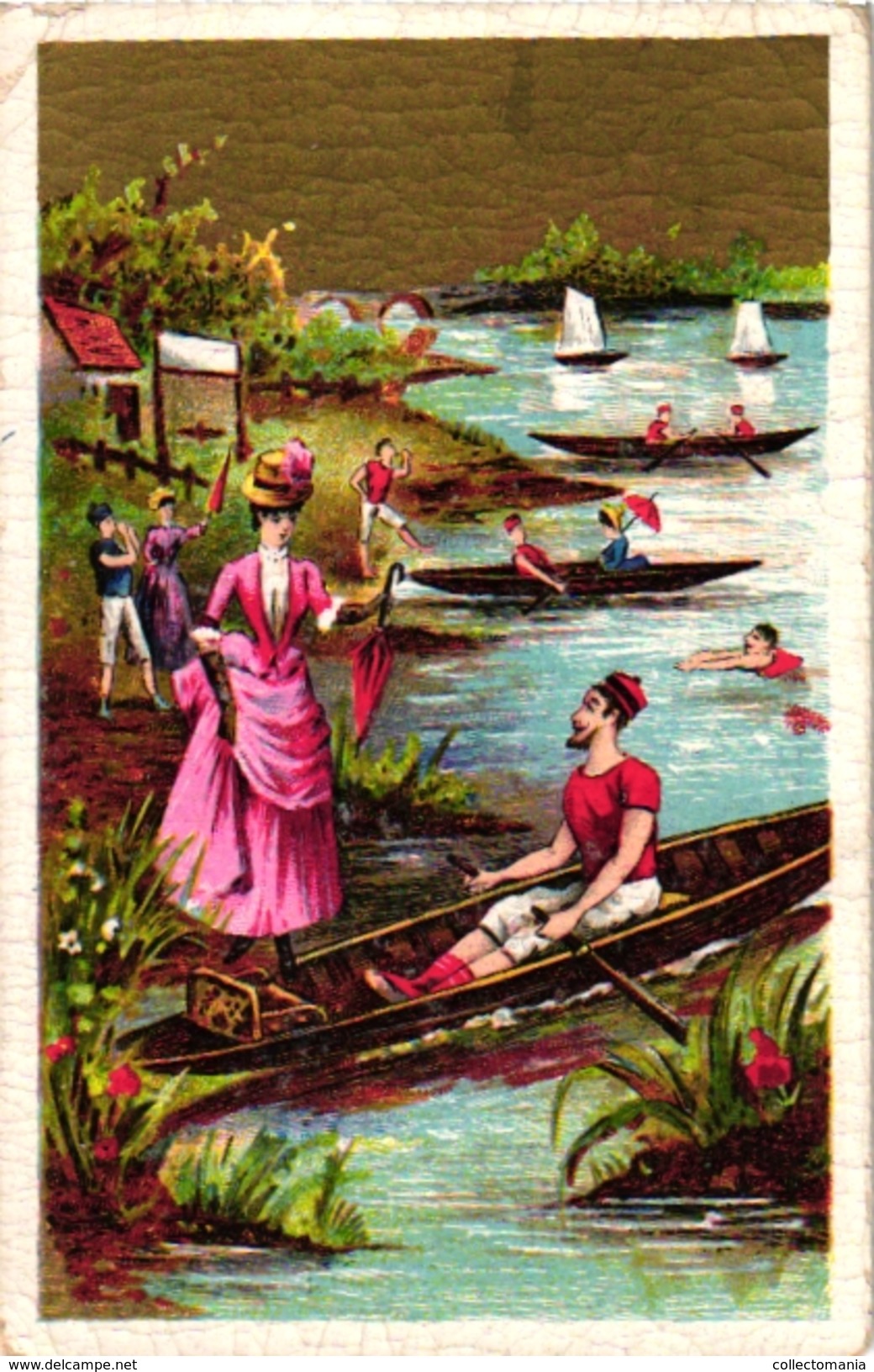 4 Trade Cards Chromo Rowing Canotage Regatta Skiff Sculling  Pub Bruxelles Lille  Choc Guérin Boutron ImpHérold Mertens - Rowing