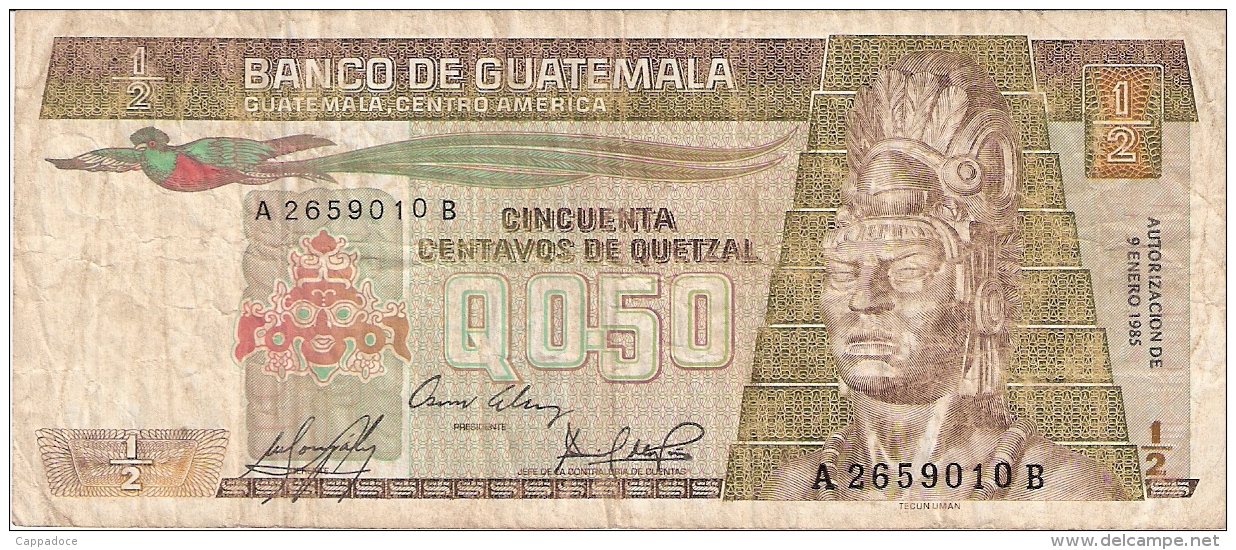 GUATEMALA   1/2 Quetzal   9/1/1985   P. 65 - Guatemala