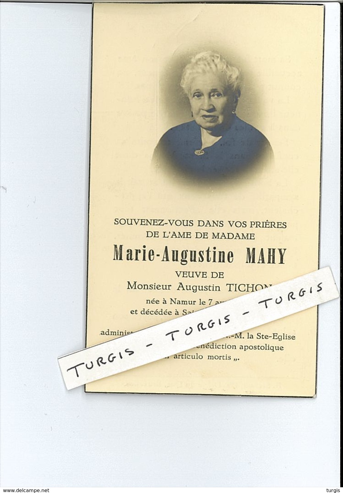 MARIE A MAHY VEUVE AUGUSTIN TICHON ° NAMUR 1868 + SAINT-SERVAIS NAMUR 1953 IMP STENUIT BRUXELLES - Images Religieuses