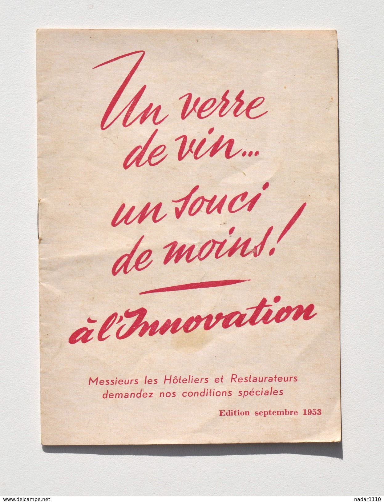 Guide Tarifaire Des VINS Des Grands Magasins L'INNOVATION - édition Septembre 1953 - Autres & Non Classés