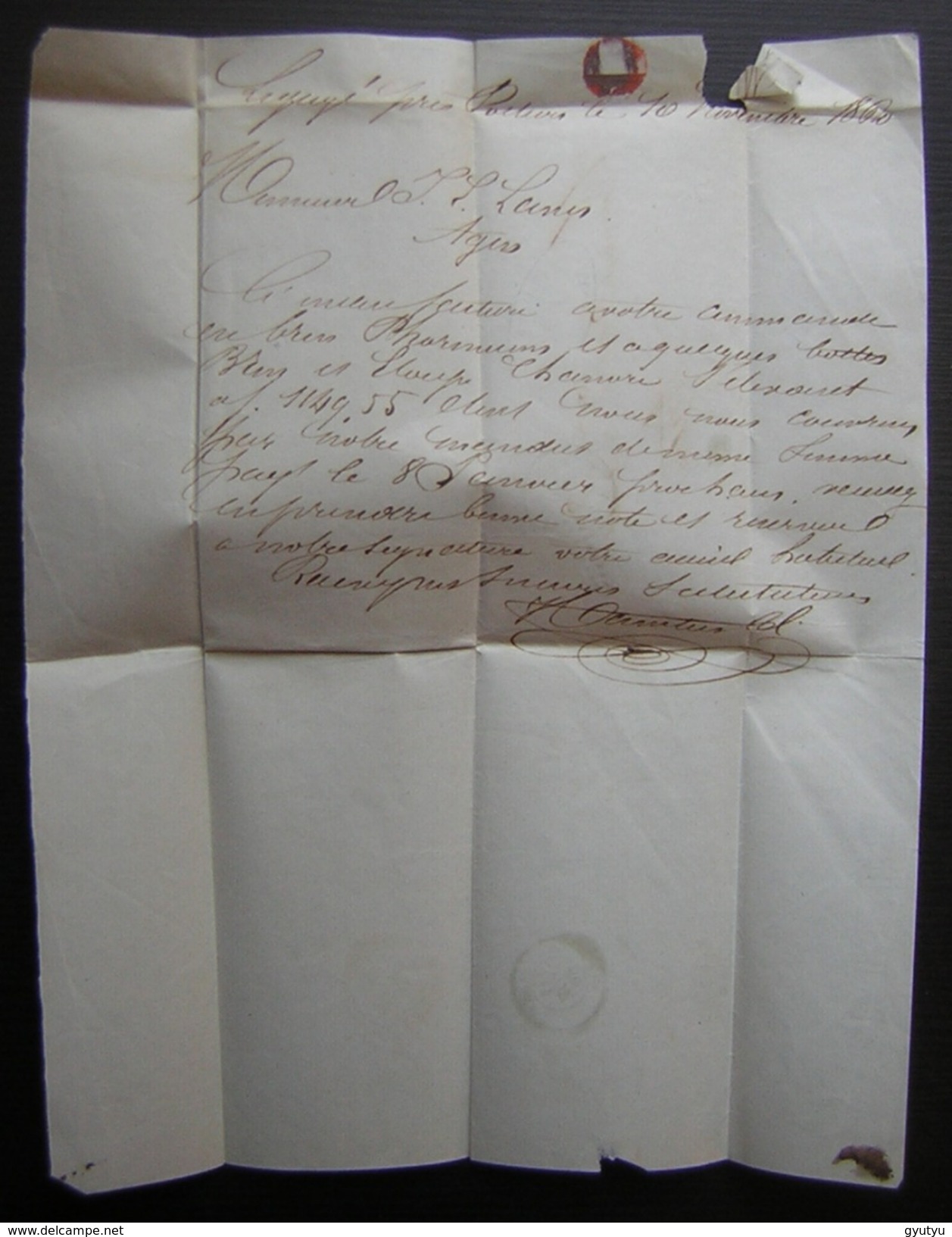 1860 Ligugé  (Vienne) Lettre Hambris Pour Agen, Cachet Bordeaux à Paris - 1849-1876: Période Classique