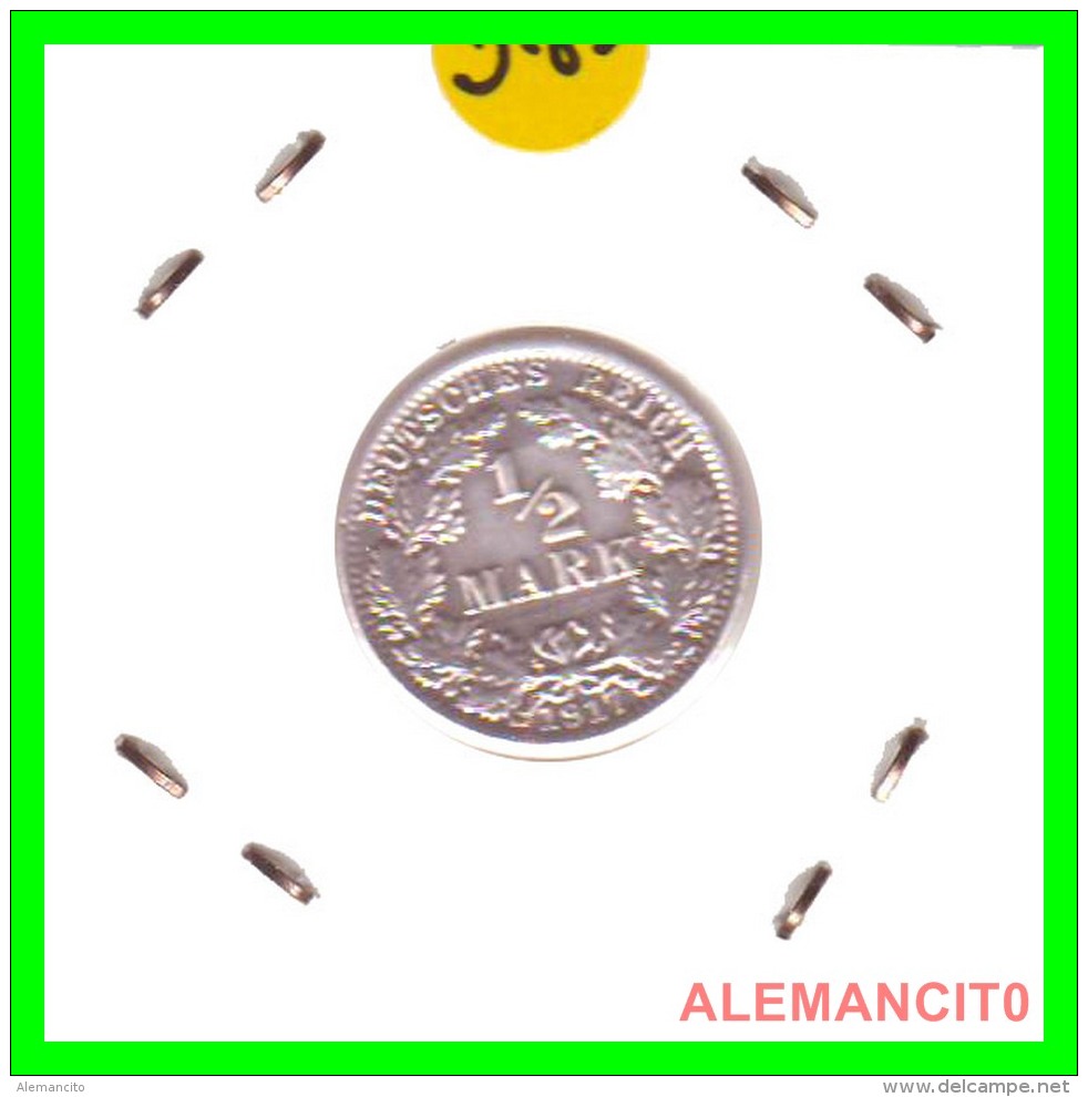 ALEMANIA - GERMANY  -  IMPERIO - DEUTSCHES REICH - 1/2  MARK  SILVER . AÑO 1917-A  PLATA - 1/2 Mark