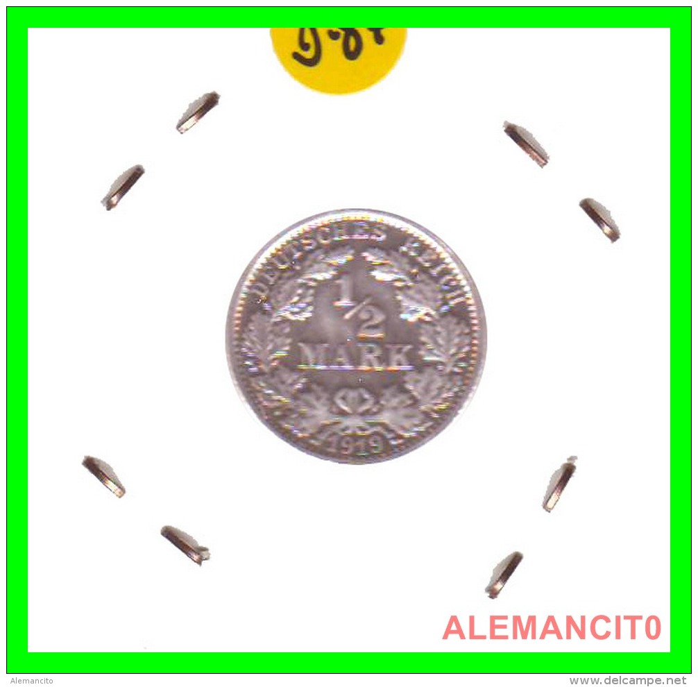 ALEMANA - GERMANY  -  IMPERIO - DEUTSCHES REICH - 1/2  MARK  SILVER . AÑO 1919-f  PLATA - 1/2 Mark