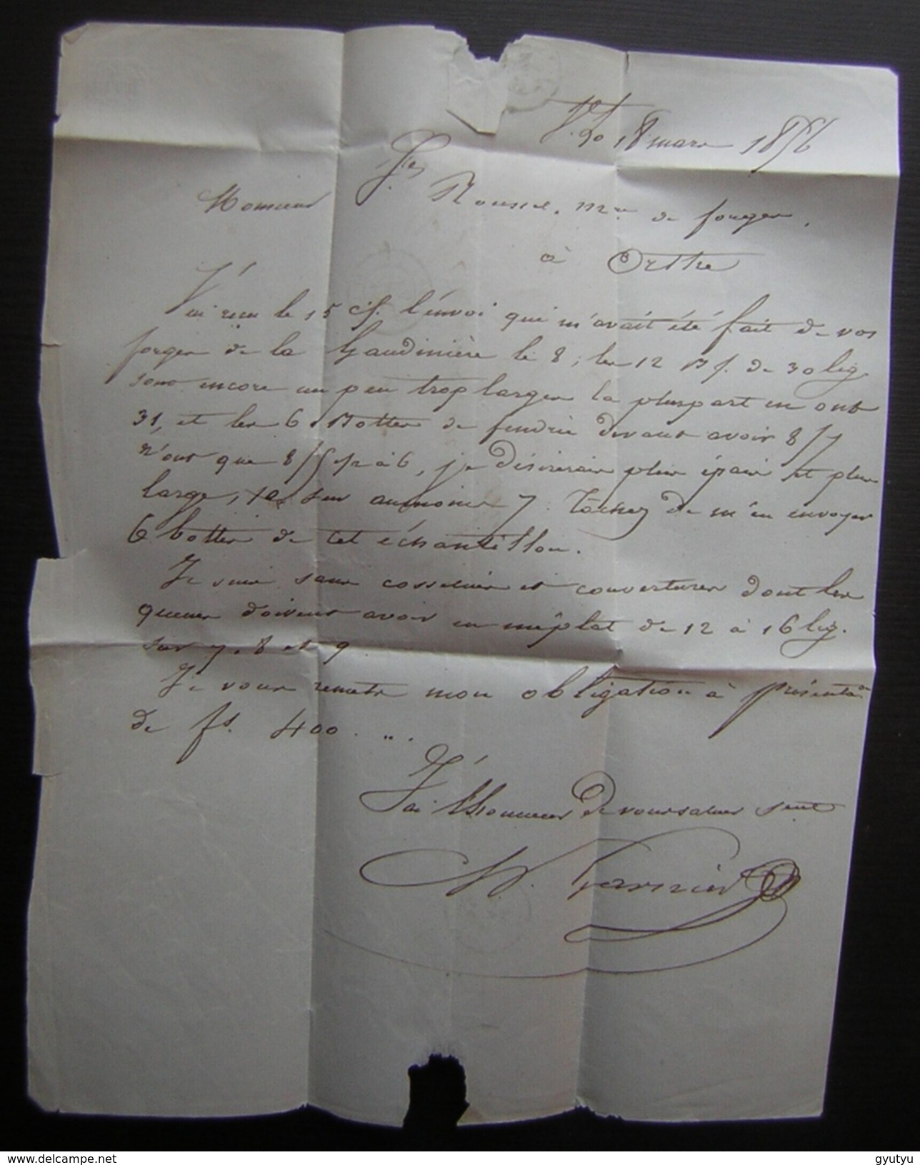 1856 Lettre De Saint Lo Pour Les Forges D'Orthe Par Saint Martin De Connée (Mayenne) - 1849-1876: Période Classique