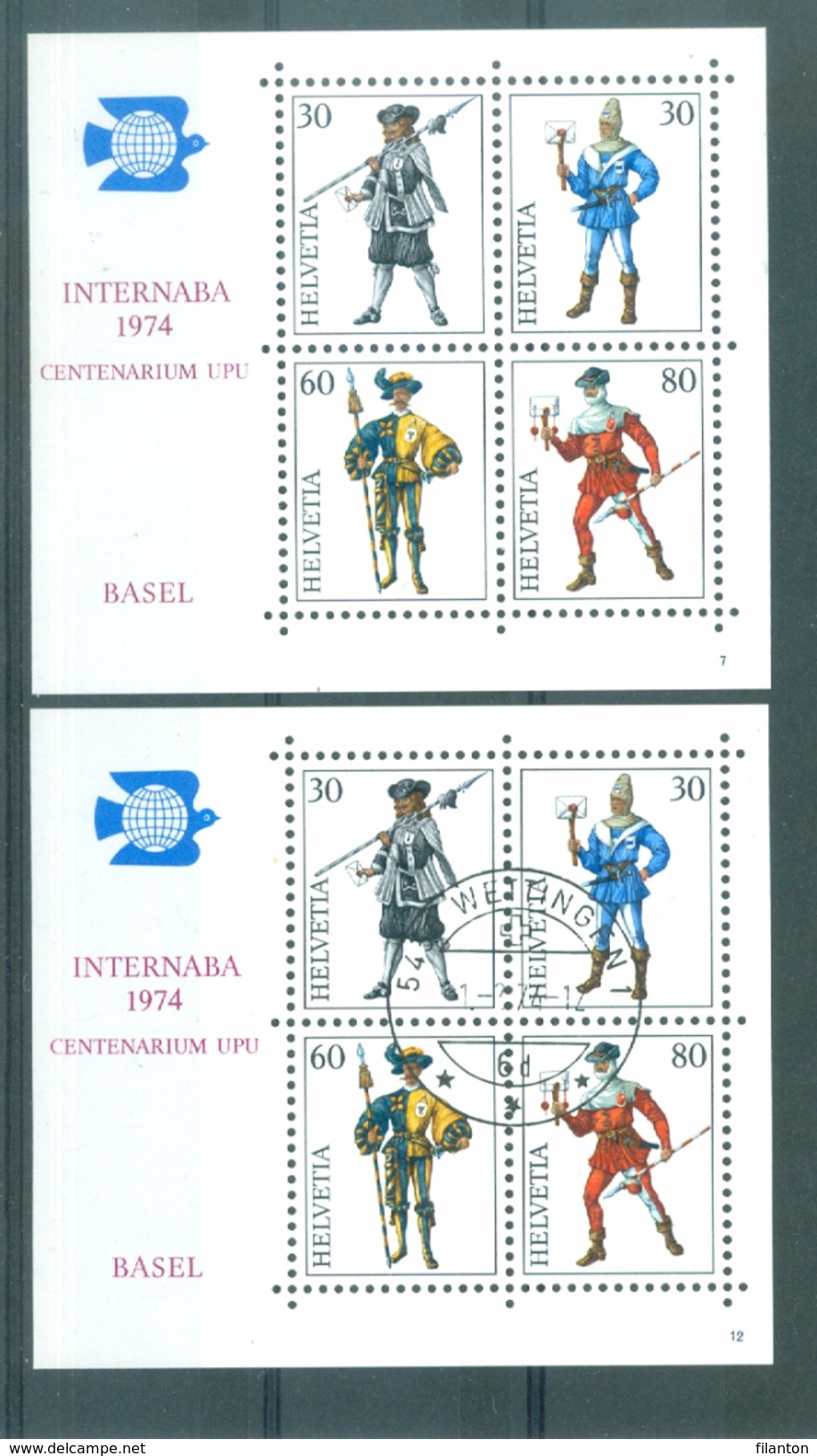 HELVETIA - Mi Blok Nr 22 - INTERNABA 1974 - MNH** + Gest./obl. - Cote 11,00 &euro; - Blocchi & Foglietti