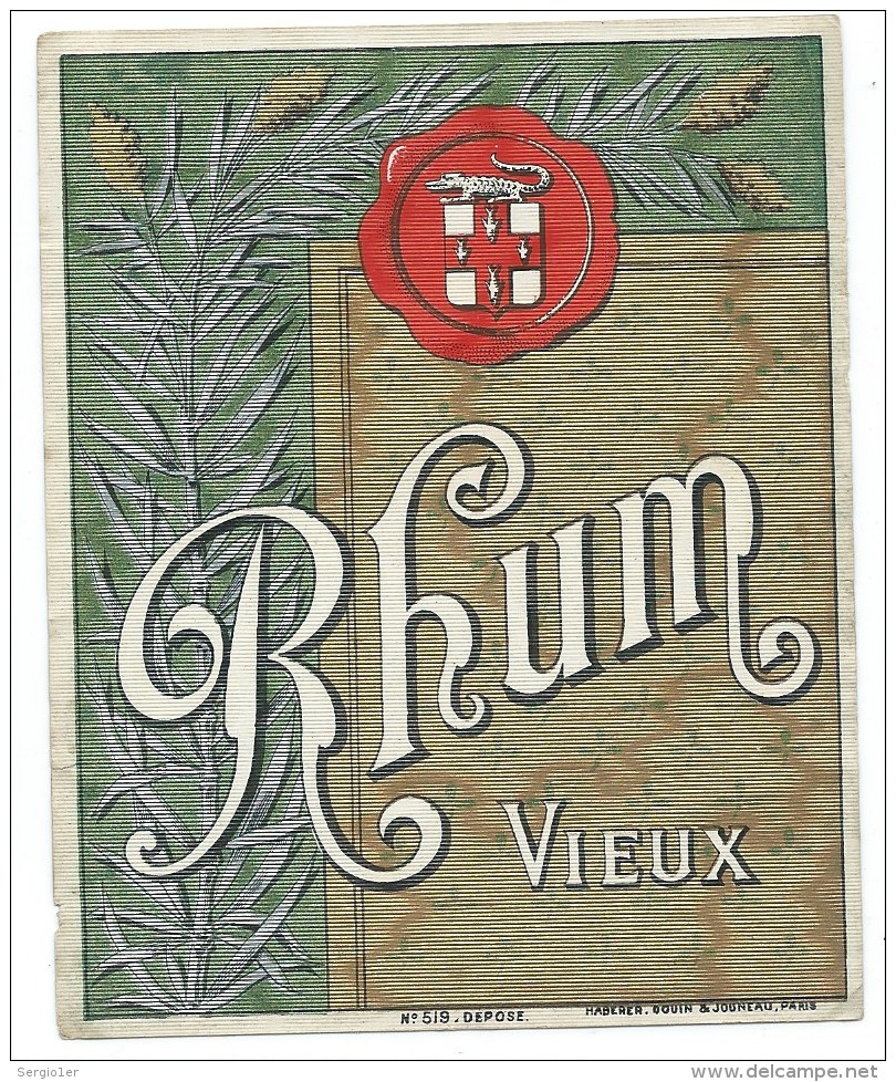 étiquette Rhum  Vieux  Imp Haberer Douin Et Jouneau  N°519  Vers 1915 - Rhum