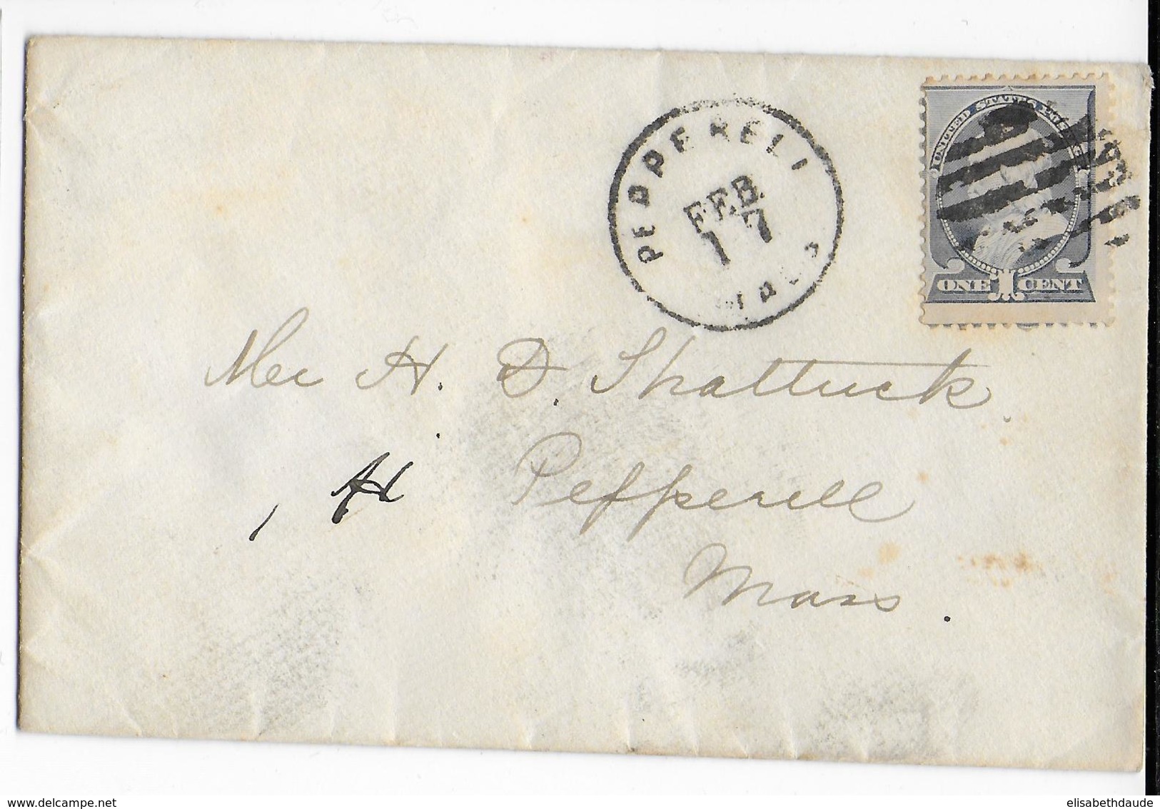 ETATS-UNIS - 1887/88 - YVERT N°63 SEUL Sur ENVELOPPE LOCALE De PEPPERELL (MASS.) - Cartas & Documentos