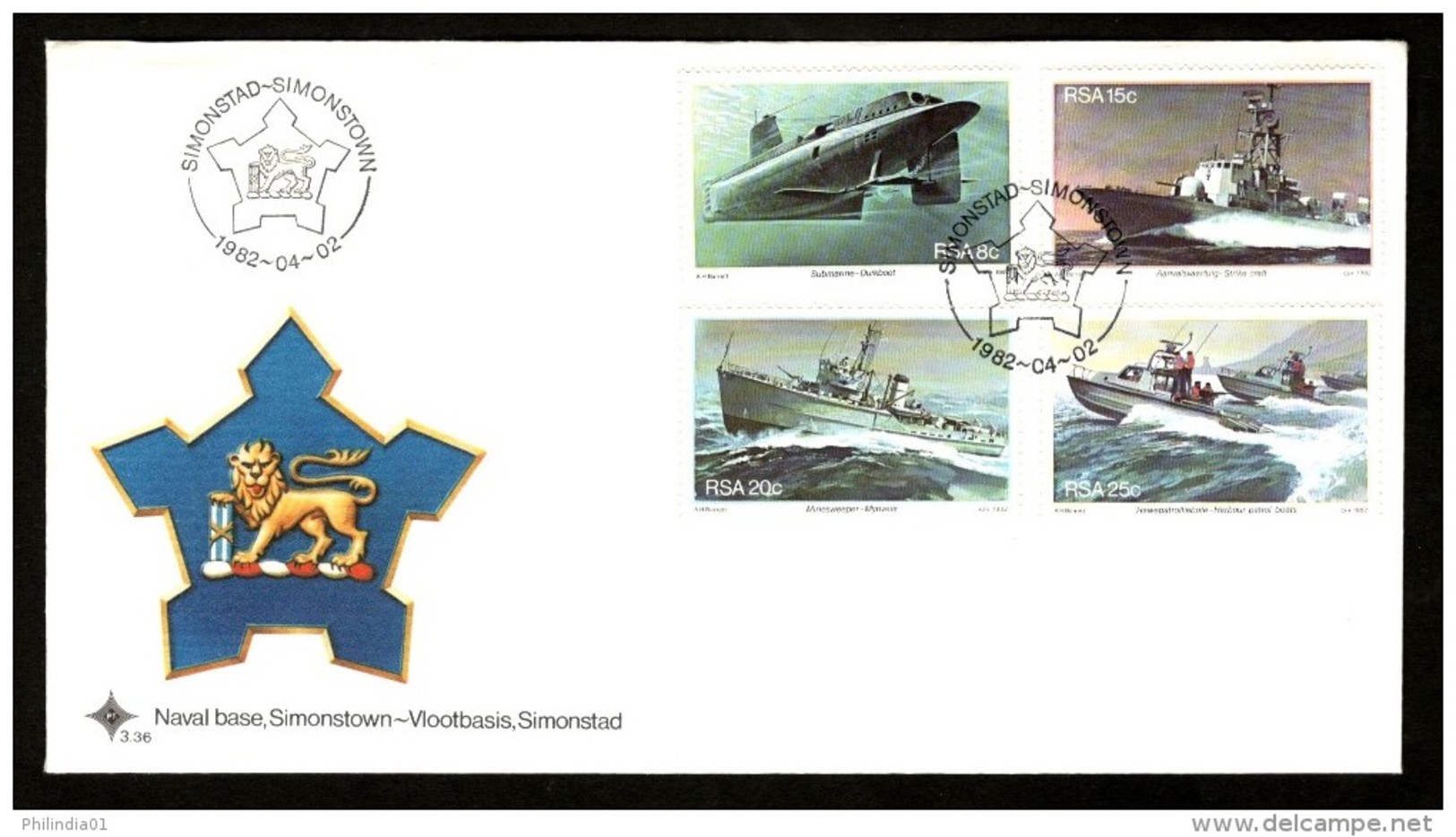 South Africa 1982 Naval Submarine Ship Coat Of Arms Sc 560-63 FDC # 16161 - Submarines