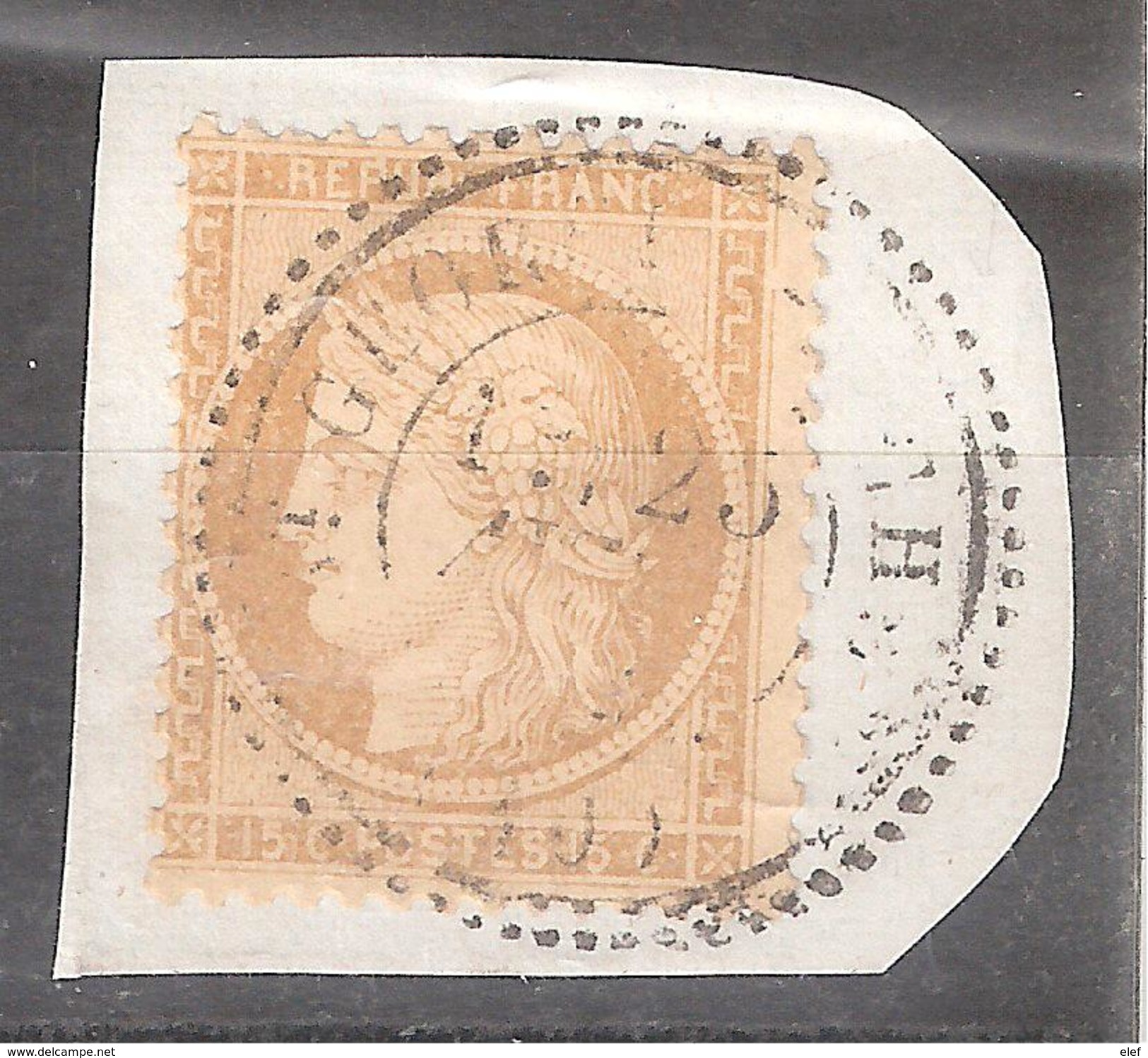 Fragment Avec Cachet Perlé De ST SAINT GEORGES Sur CHER, Loir Et  Cher Indice 13 ,sur CERES N° 59, 15 C Bistre, TB - 1871-1875 Cérès