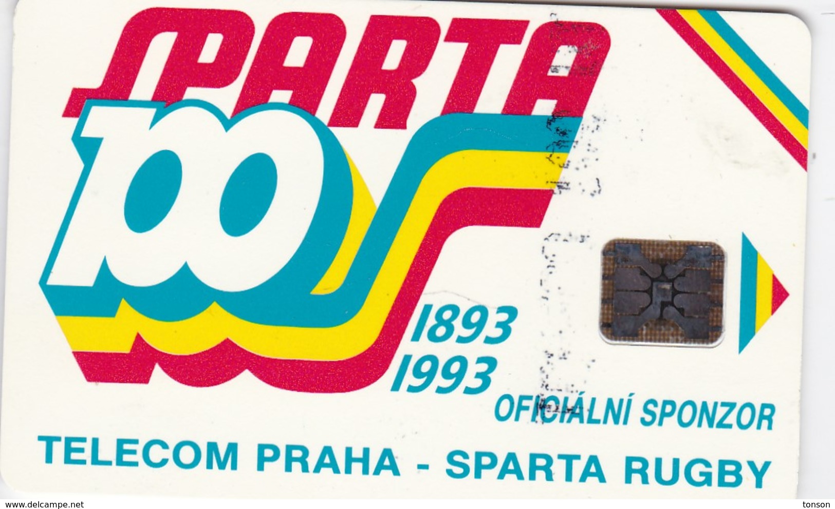 Czechoslovakia, CS-CSF-PUB-0016B, Sparta Praha Rugby - 100 Let, 2 Scans.    Chip : SC5  SB  Light Blue Back - Cecoslovacchia