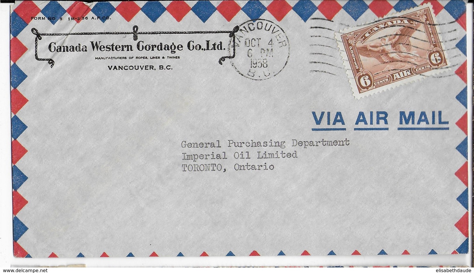 CANADA - 1938 - ENVELOPPE AIRMAIL De VANCOUVER => TORONTO - Lettres & Documents