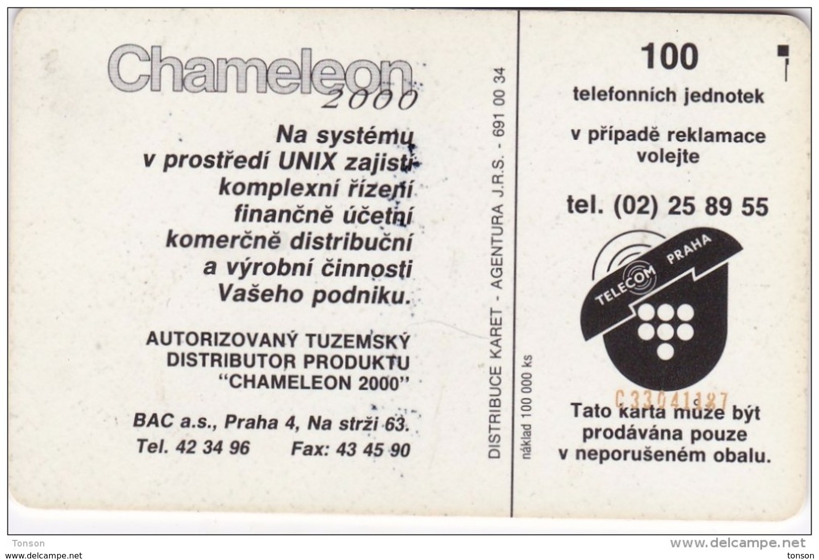 Czechoslovakia, CS-CSF-PUB-0024, Chameleon, 2 Scans.    Chip : SC5  SB - Czechoslovakia