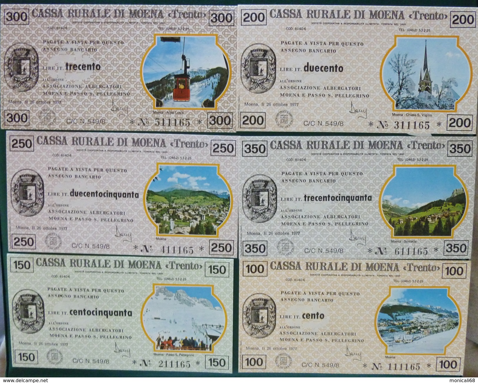 Cassa Rurale Di Moena 1977 Associazione Albergatori - Paesaggi Serie Completa Nuova FDS Introvabile - [10] Assegni E Miniassegni