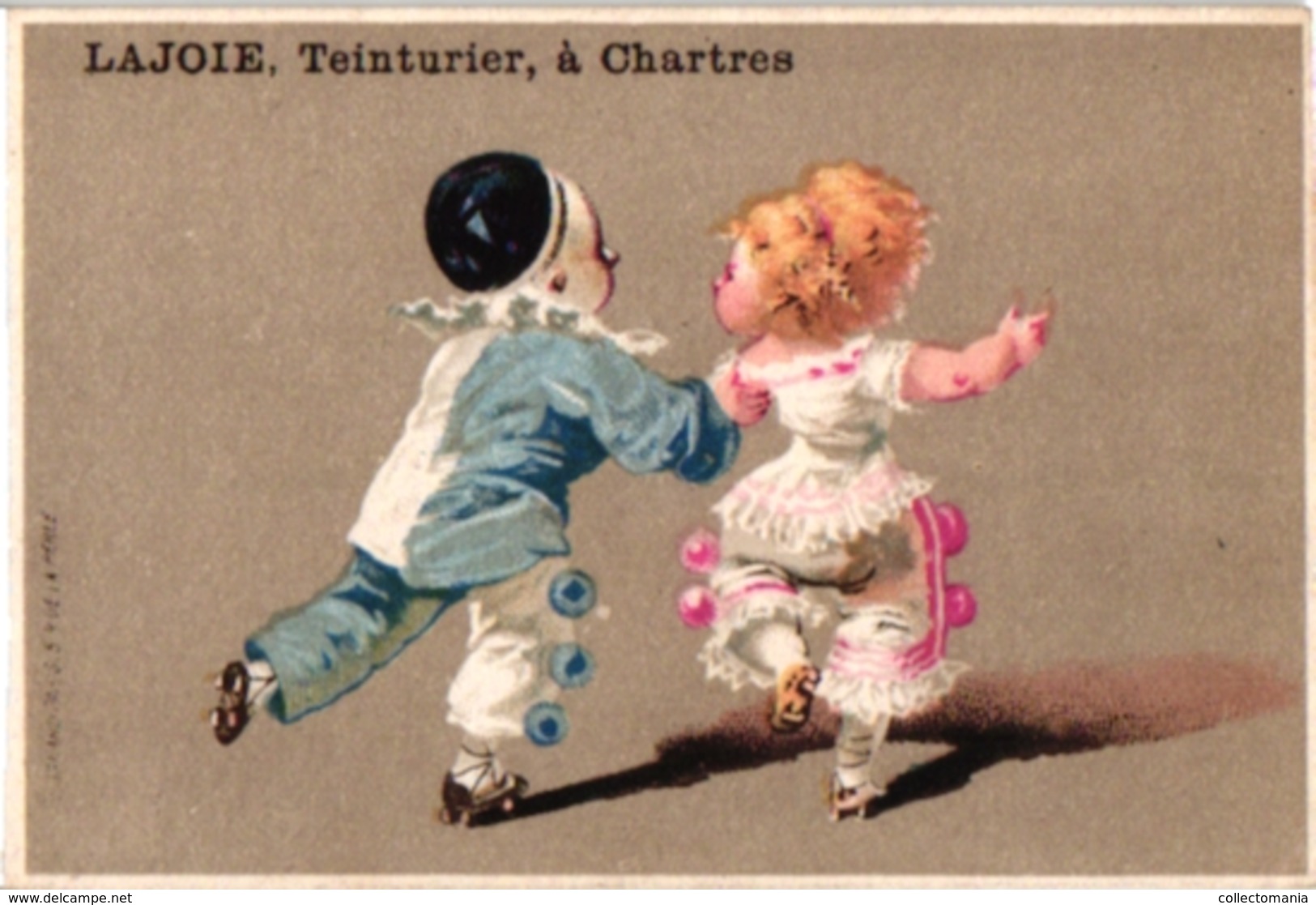 3 Trade Cards Chromo Roller Skate Patinage à Roulettes Rollschuh Litho 1880 Pub Lajoie Chartres Imp BOGNARD Pierrots - Skating (Figure)