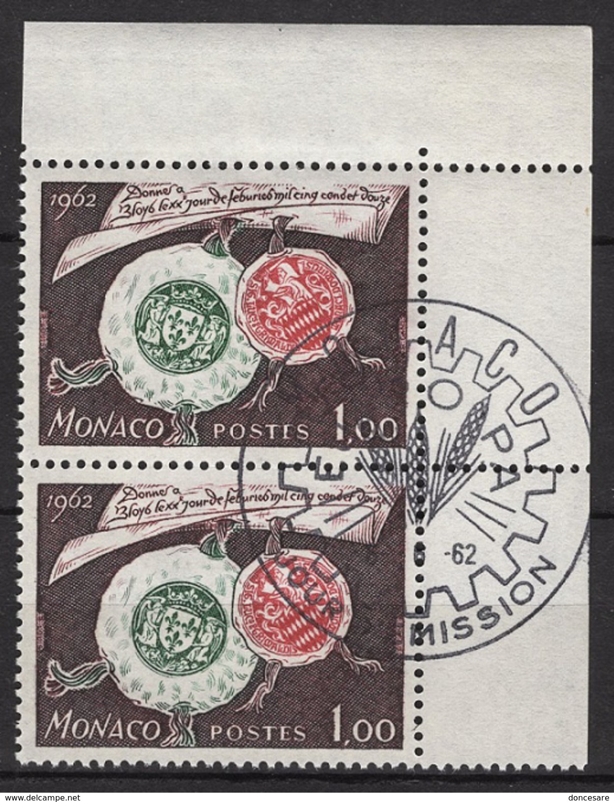 MONACO 1962 PAIRE N° 578  OBLITERES / FD583 - Oblitérés