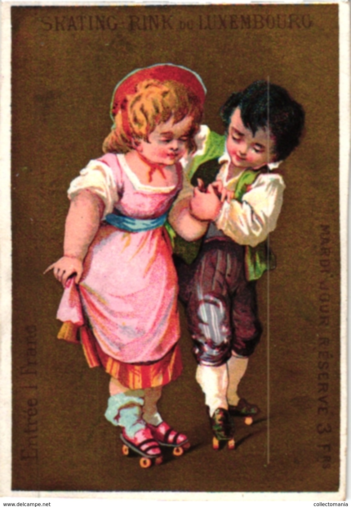 3Trade Cards Chromo Roller Skate Patinage à Roulettes Rollschuh Litho C1900 Pub Skating Rink Du Luxembourg - Other & Unclassified